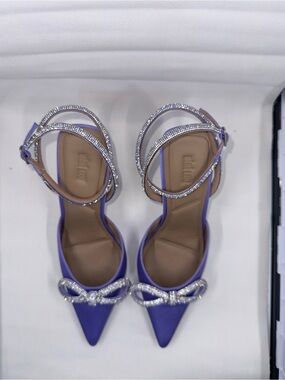Crystal Bow Pointed-Toe Heels in Purple - Unbranded